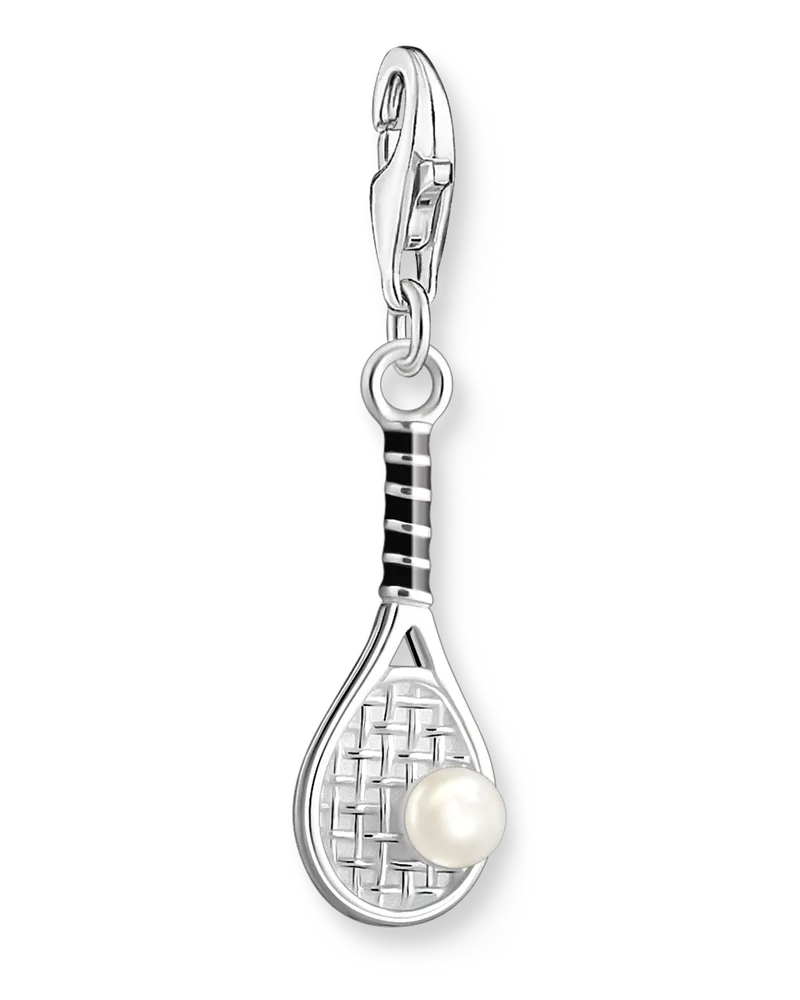 Thomas Sabo Damen Charm-Anhänger Tennisschläger mit weißer Perle Silber, Sterlingsilber, Charm Club Collection Schwarz