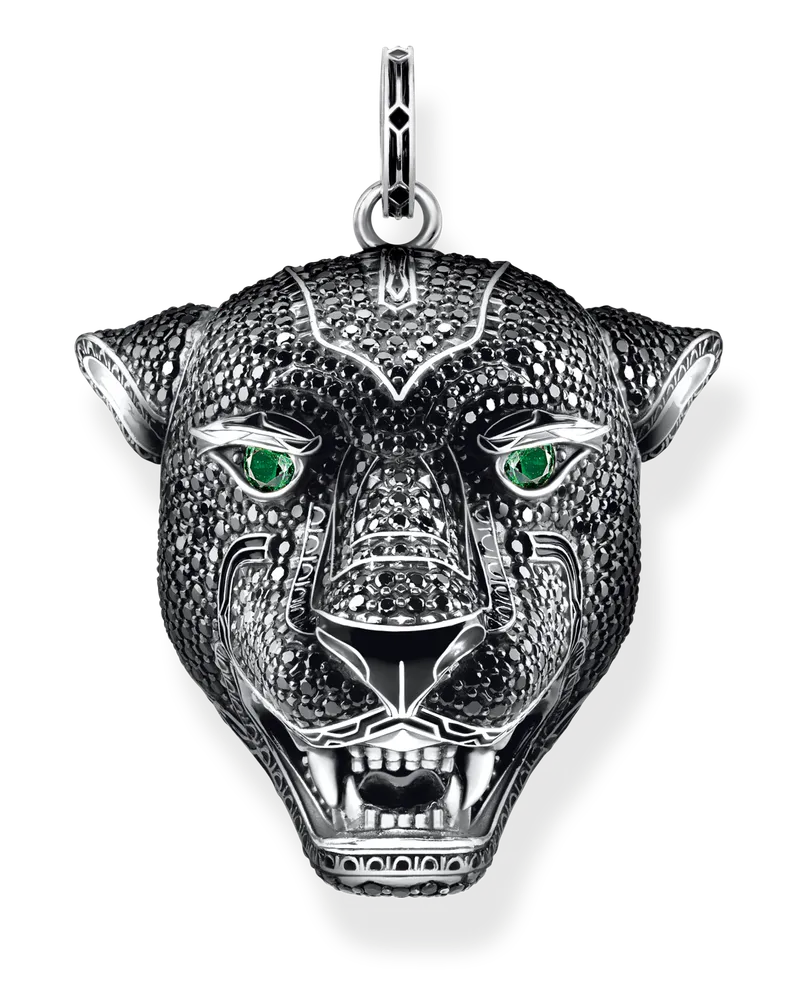 Thomas Sabo Herren Anhänger Black Cat groß, Sterlingsilber Grün