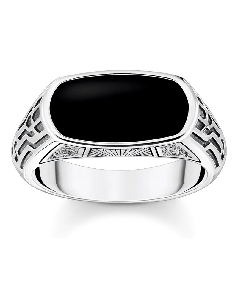 Thomas Sabo Herren Ring mit schwarzem Onyx Silber, 925 Sterlingsilber geschwärzt/ Achat Schwarz