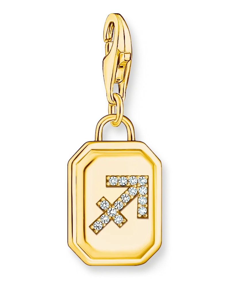 Thomas Sabo Damen Charm-Anhänger Sternzeichen Schütze mit Steinen vergoldet, Sterlingsilber Gelbgold vergoldet, Charm Club Collection Gelbgoldfarben