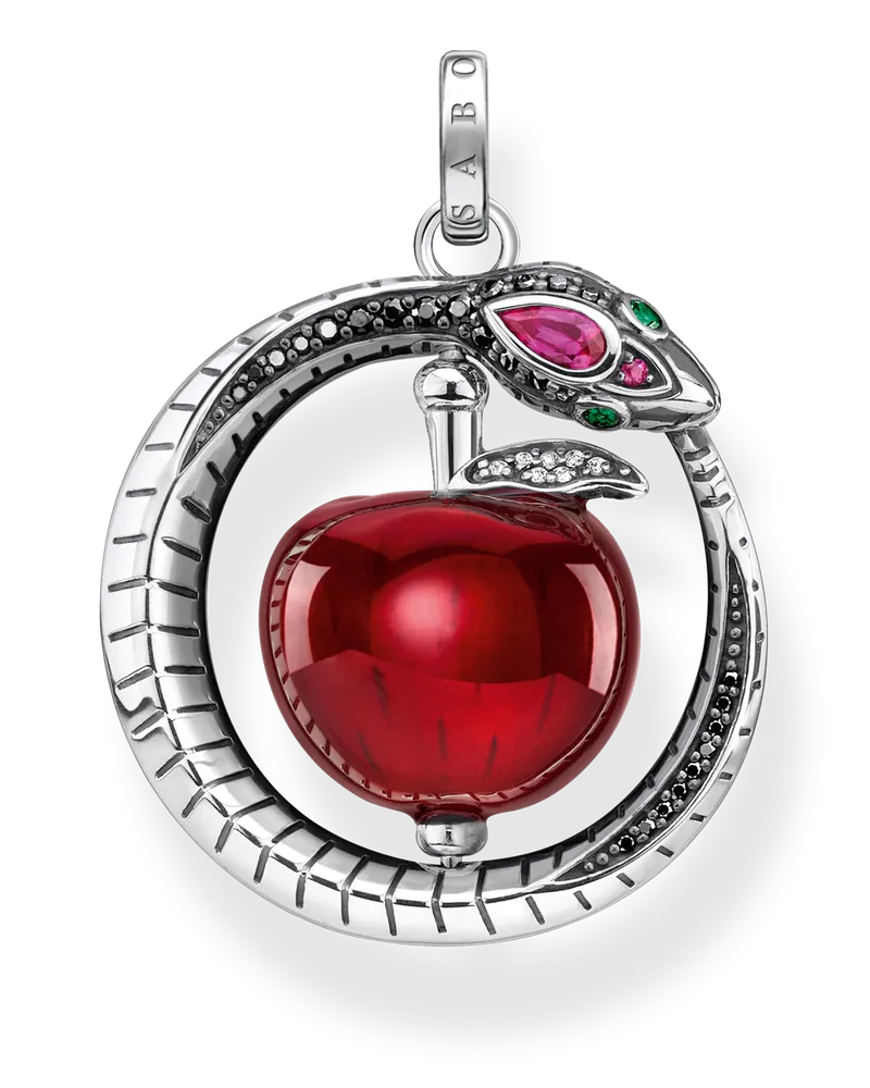 Thomas Sabo Damen Anhänger Apfel mit Schlange silber, 925 Sterlingsilber geschwärzt/ Glas-Keramik Stein/ Kaltemail/ synthetischer Korund/ Zirkonia Grün