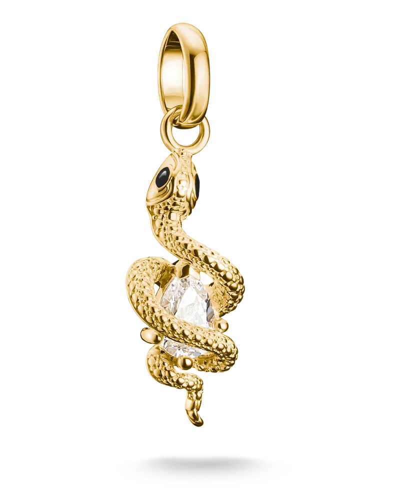 Thomas Sabo Damen Charm-Anhänger Schlange mit Stein Connect vergoldet, Sterlingsilber Gelbgold vergoldet Gelbgoldfarben