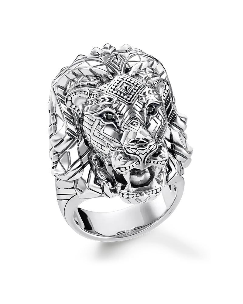 Thomas Sabo Damen Ring Löwe, Sterlingsilber Schwarz