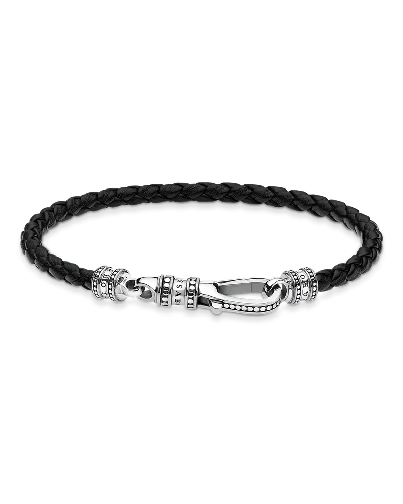 Thomas Sabo Herren Lederarmband Karabiner, Sterlingsilber | Leder Schwarz
