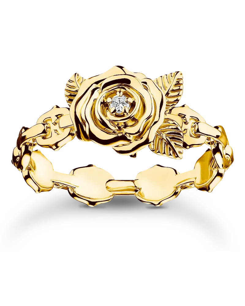 Thomas Sabo Damen Ring Rose Roses Romance vergoldet, Sterlingsilber Gelbgold vergoldet Gelbgoldfarben
