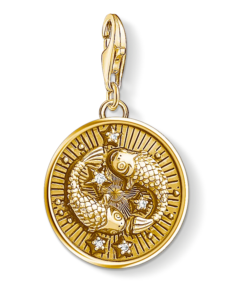 Thomas Sabo Herren Charm-Anhänger STERNZEICHEN FISCHE, Sterlingsilber Gelbgold vergoldet, Charm Club Collection Gelbgoldfarben