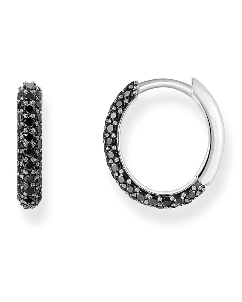 Thomas Sabo Damen Creolen mit schwarzem Zirkonia-Pavé Silber geschwärzt, Sterlingsilber Schwarz
