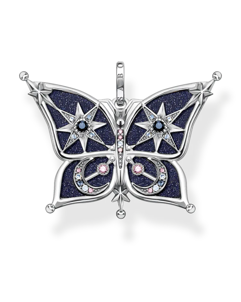 Thomas Sabo Damen Anhänger Schmetterling Stern & Mond silber, 925 Sterlingsilber geschwärzt/ Glas-Keramik Stein/ Zirkonia Braun