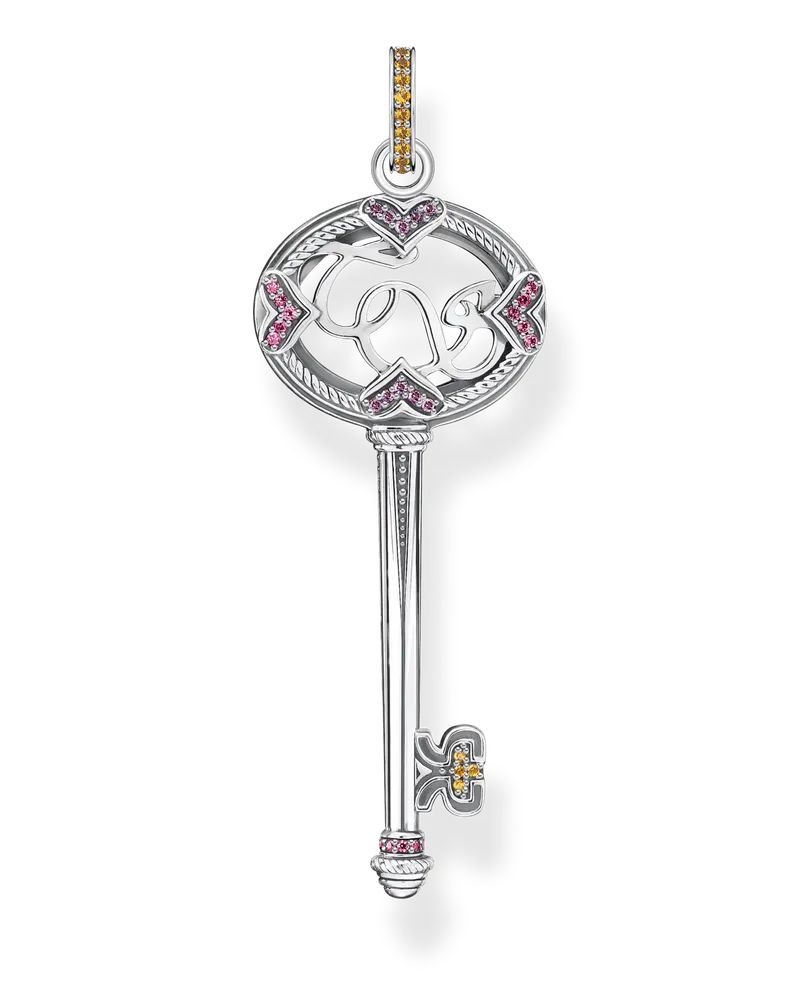 Thomas Sabo Damen Anhänger Schlüssel silber, 925 Sterlingsilber geschwärzt/ Glas-Keramik Stein/ synthetischer Korund Orange