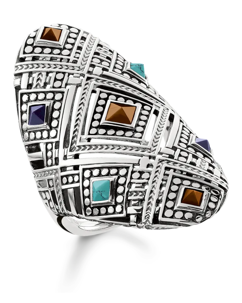 Thomas Sabo Damen Ring Afrika Ornamente, Sterlingsilber geschwärzt Blau