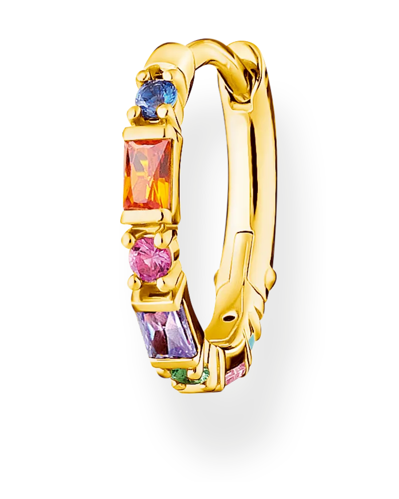 Thomas Sabo Damen Einzel Creole bunte Steine gold, 925 Sterlingsilber vergoldet Gelbgold/ Glas-Keramik Stein/ synthetischer Korund/ Zirkonia, Charming Collection Blau