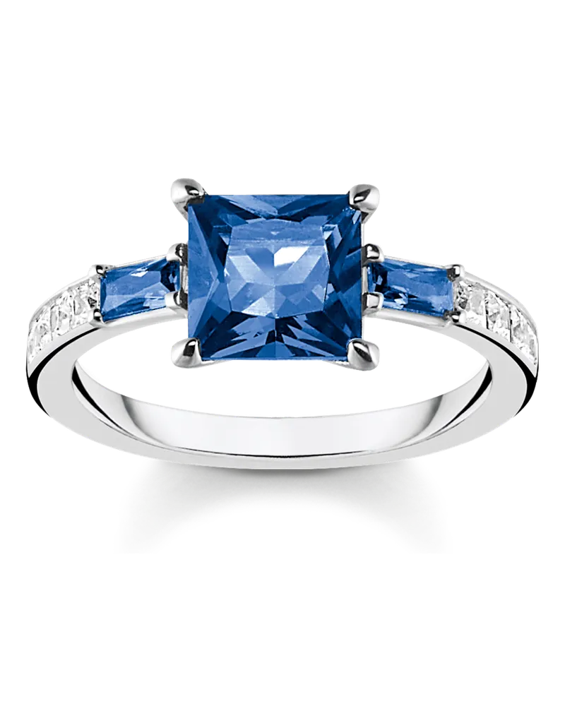 Thomas Sabo Damen Ring mit blauen und weissen Steinen silber, Sterlingsilber Dunkelblau