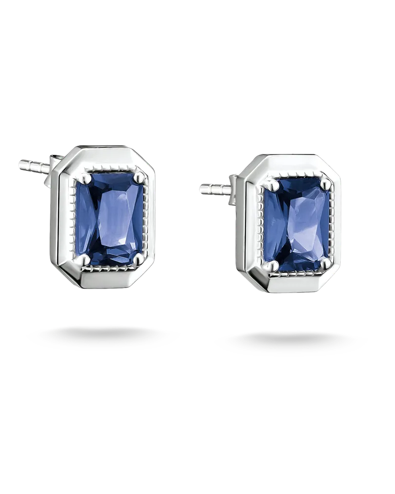 Thomas Sabo Damen Ohrstecker mit blauem Nanokristall im Oktagonschliff, Sterlingsilber Blau
