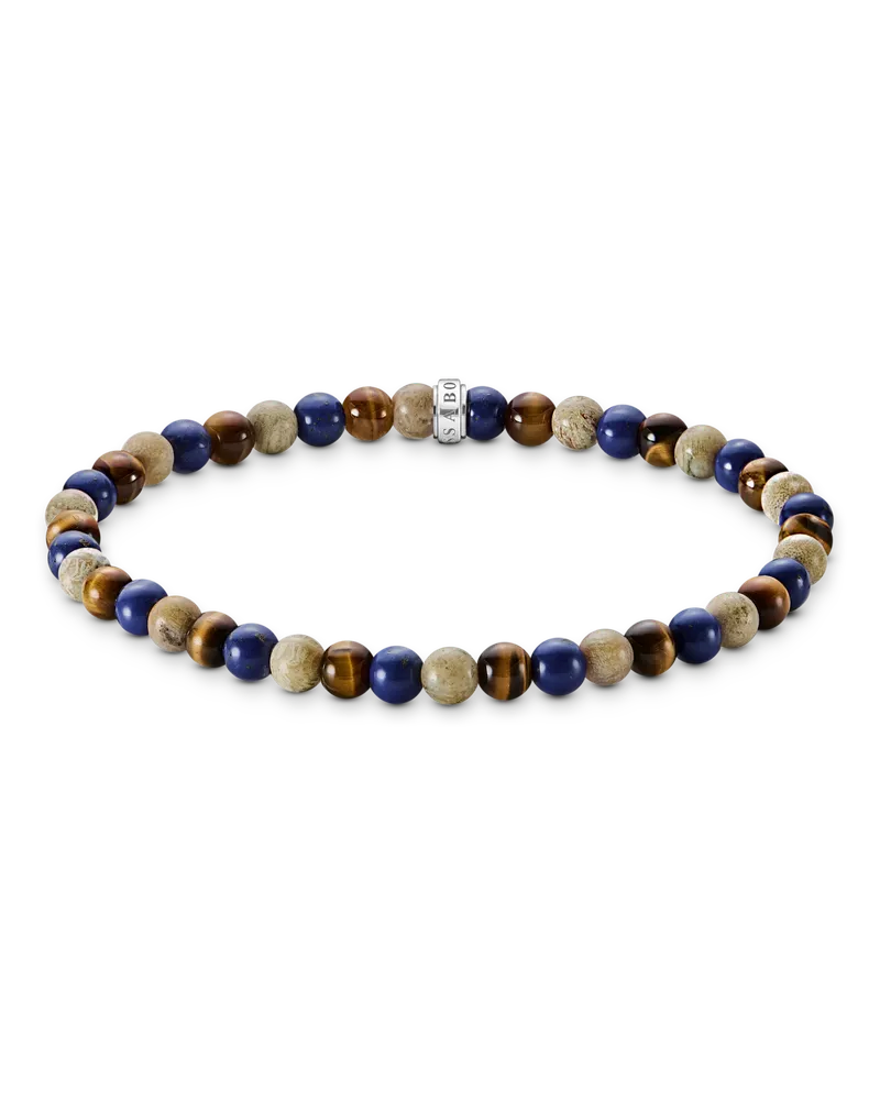 Thomas Sabo Herren Bead-Armband in Braun- und Blautönen 5 mm, Sterlingsilber geschwärzt Blau