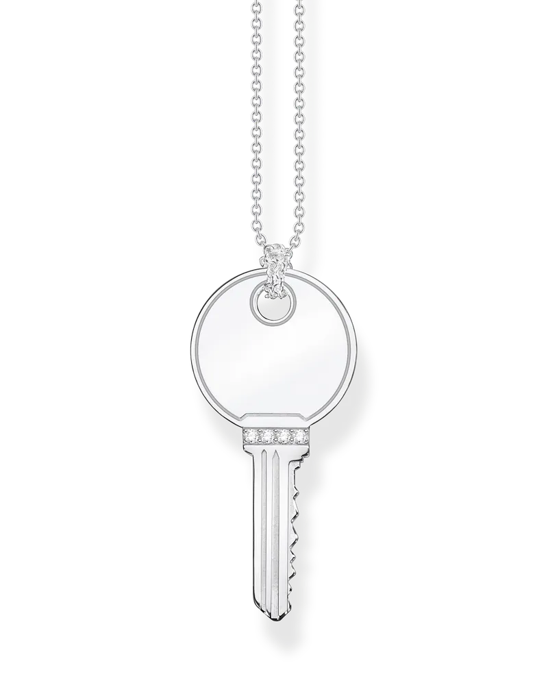 Thomas Sabo Herren Kette Schlüssel silber mit Gravur, Sterlingsilber Silberfarben