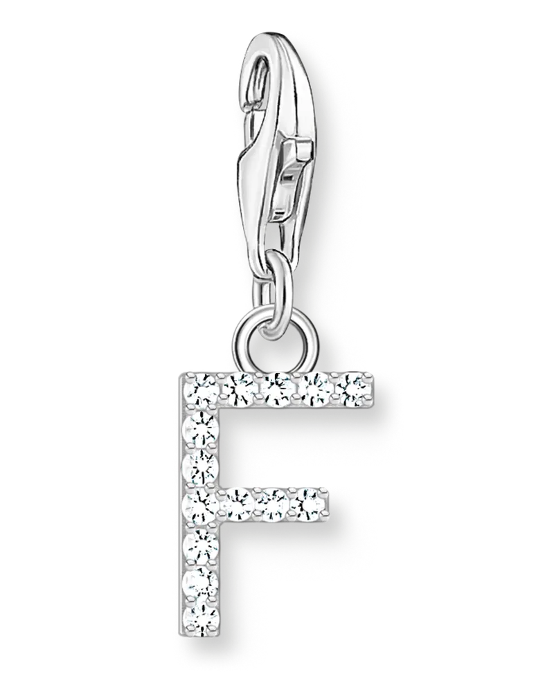 Thomas Sabo Damen Charm-Anhänger Buchstabe F mit weißen Steinen Silber, Sterlingsilber, Charm Club Collection Silberfarben