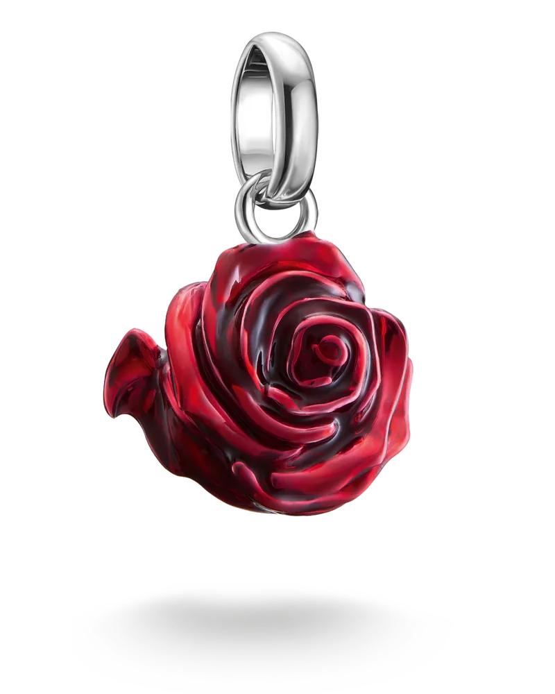 Thomas Sabo Damen Charm-Anhänger Rosenblüte rot Connect Silber, Sterlingsilber Rot