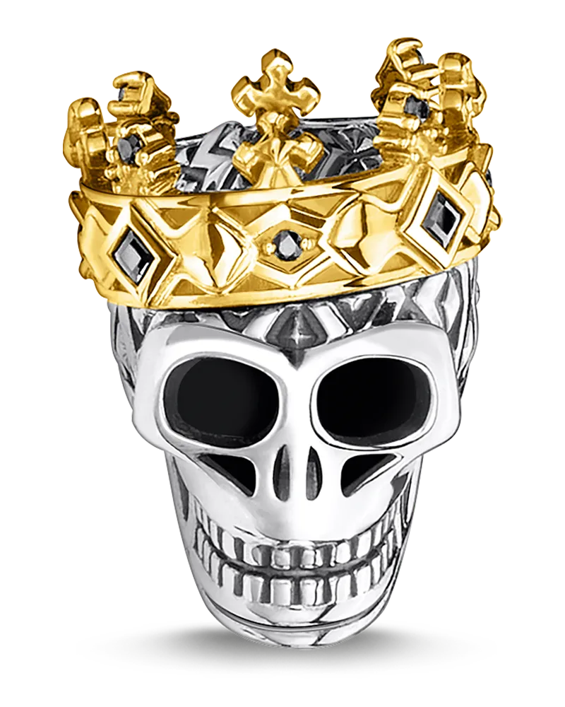 Thomas Sabo Herren Bead Totenkopf Krone, Sterlingsilber Gelbgold vergoldet, Karma Beads Gelbgoldfarben