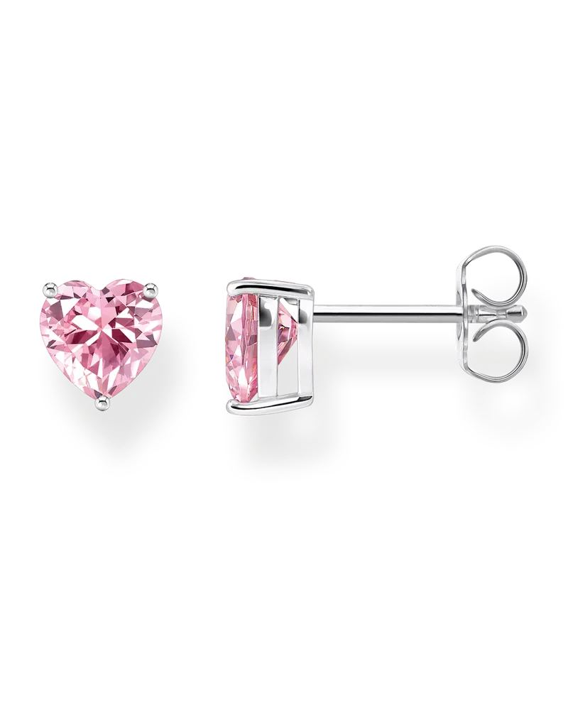 Thomas Sabo Damen Ohrstecker mit pinkfarbenem Stein in Herzform Silber, Sterlingsilber Pink