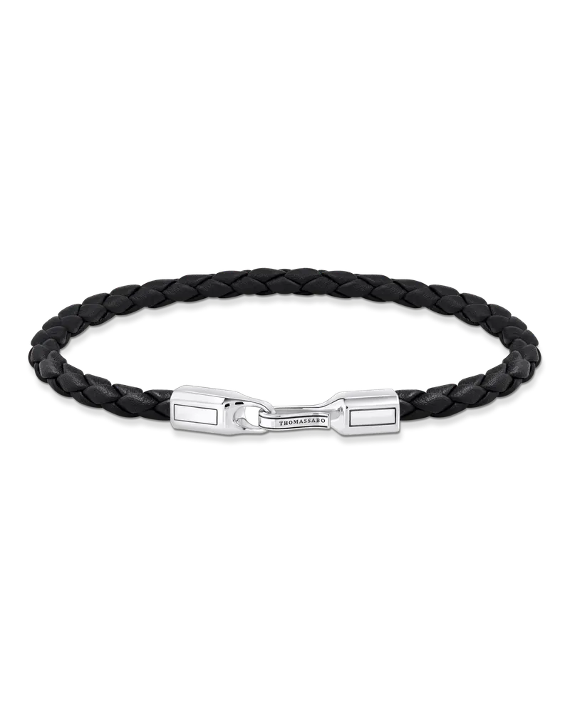 Thomas Sabo Herren Lederarmband schmal in Schwarz Silber, Sterlingsilber | Leder Schwarz