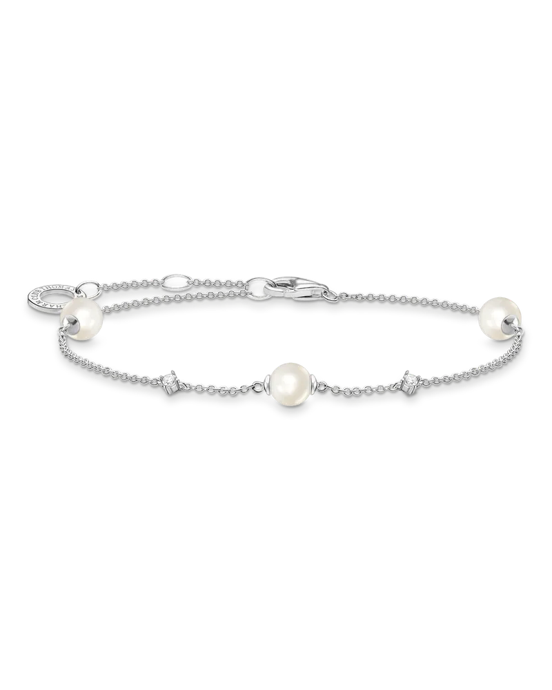 Thomas Sabo Damen Armband Perlen mit weißen Steinen silber, Sterlingsilber, Charming Collection Silberfarben