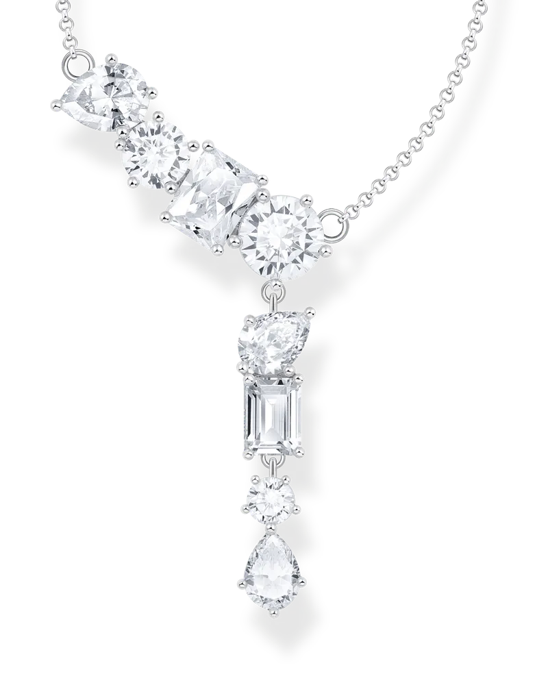 Thomas Sabo Damen Halskette im Y-Stil mit acht weißen Steinen Silber, Sterlingsilber Silberfarben