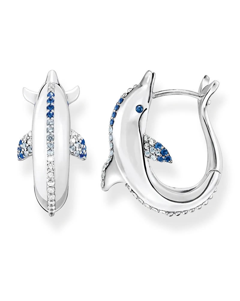 Thomas Sabo Damen Creolen Delfin mit blauen Steinen, Sterlingsilber Dunkelblau