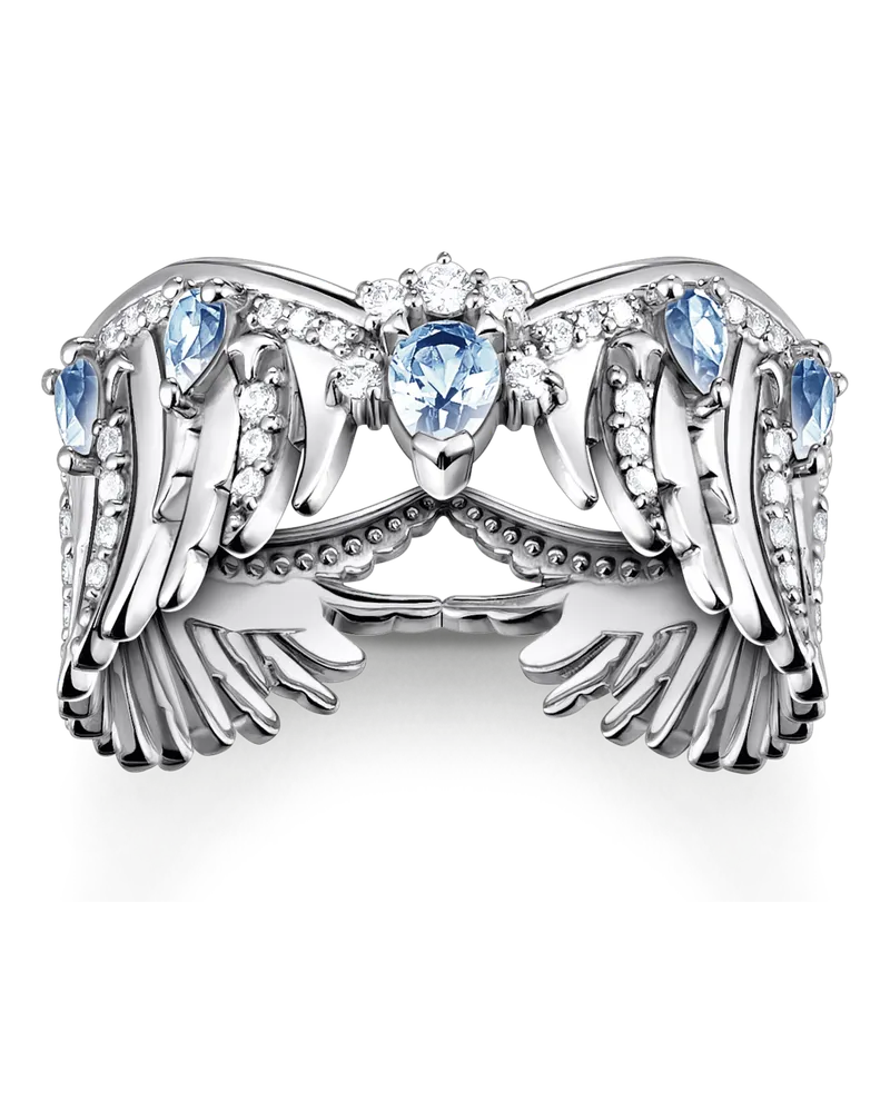 Thomas Sabo Damen Ring Phönix-Flügel mit blauen Steinen silber, Sterlingsilber Hellblau