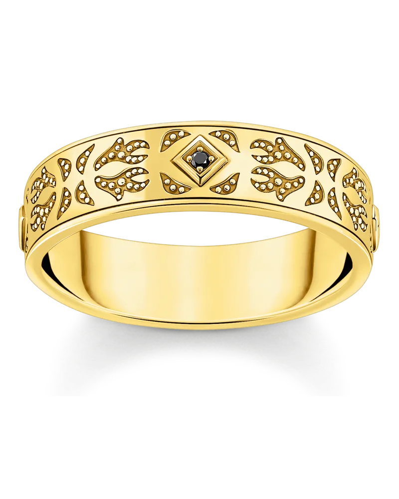 Thomas Sabo Herren Bandring mit schwarzen Steinen und Muster vergoldet, Sterlingsilber Gelbgold vergoldet Gelbgoldfarben