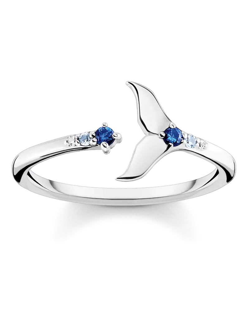 Thomas Sabo Damen Ring Schwanzflosse mit blauen Steinen, Sterlingsilber Dunkelblau