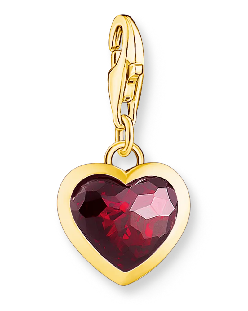 Thomas Sabo Damen Charm-Anhänger Herz Rot vergoldet, Sterlingsilber Gelbgold vergoldet, Charm Club Collection Gelbgoldfarben