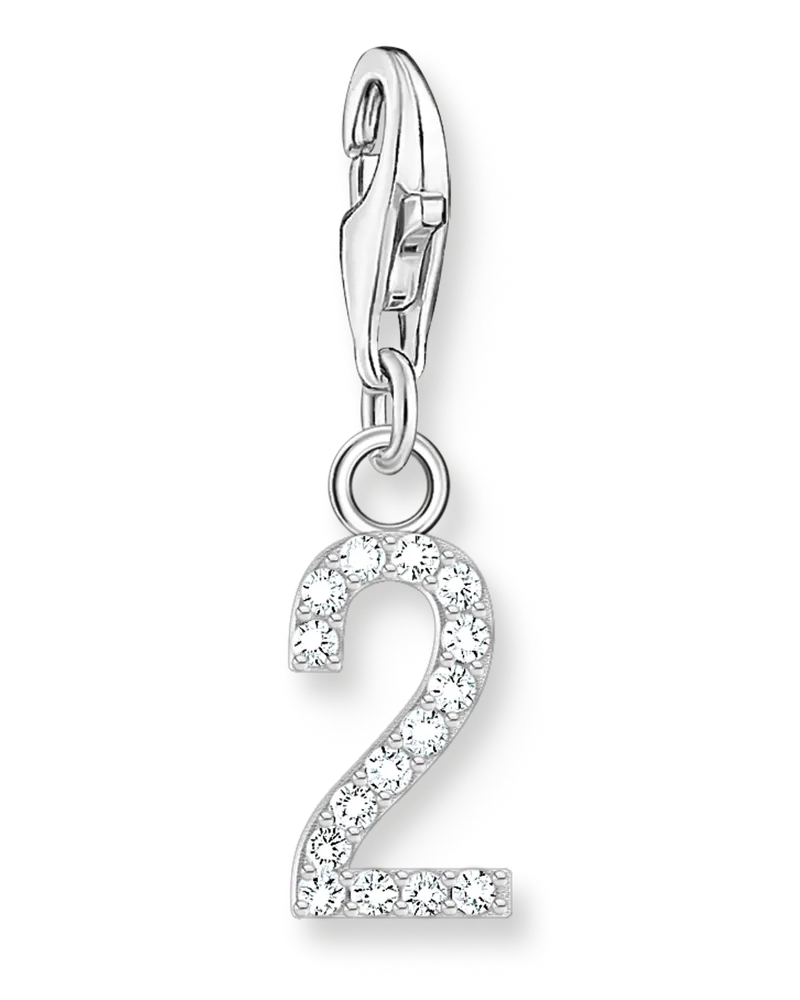 Thomas Sabo Damen Charm-Anhänger Zahl 2 mit weißen Steinen Silber, Sterlingsilber, Charm Club Collection Silberfarben
