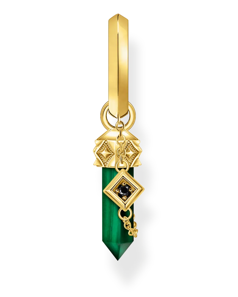 Thomas Sabo Herren Einzel-Creole mit grünem Malachit-Anhänger vergoldet, Sterlingsilber Gelbgold vergoldet Gelbgoldfarben