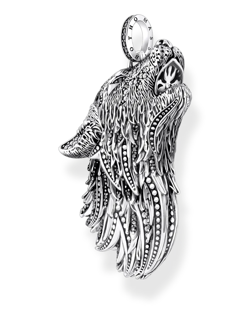 Thomas Sabo Herren Anhänger Wolf Profil mit Steinen Silber geschwärzt, Sterlingsilber Schwarz