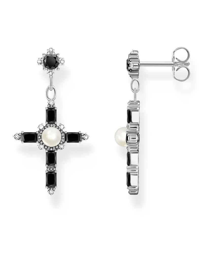 Thomas Sabo Damen Ohrringe Kreuz Cross Romance schwarz Silber, Sterlingsilber Schwarz