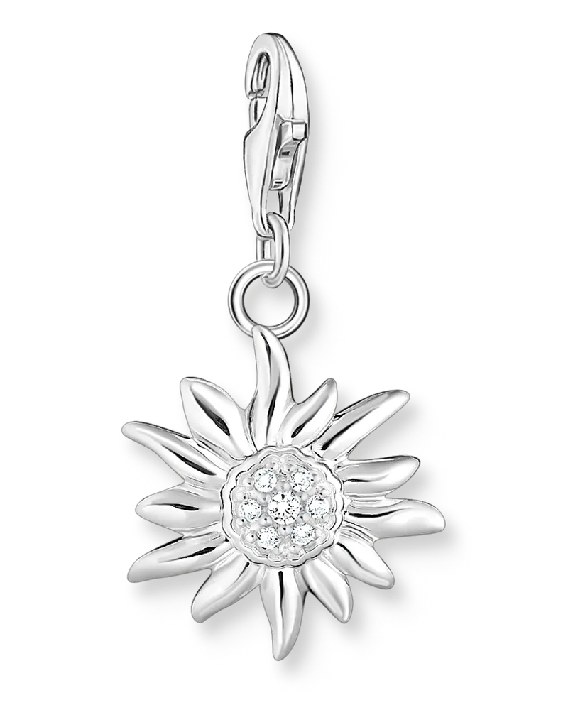 Thomas Sabo Charm Edelweiß Blume mit weißem Zirkonia – Original weiß 2115-051-14 Silberfarben