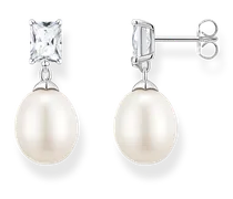 Ohrringe Perle mit weißem Stein silber