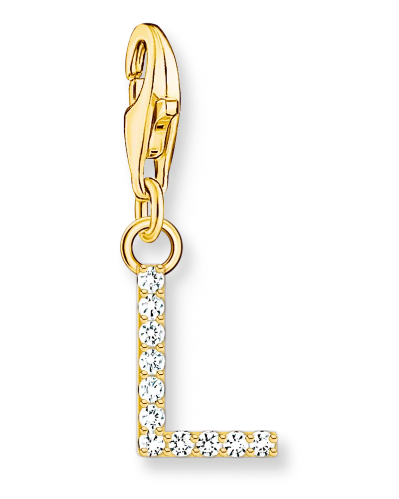 Thomas Sabo Damen Charm-Anhänger Buchstabe L mit weißen Steinen vergoldet, Sterlingsilber Gelbgold vergoldet, Charm Club Collection Gelbgoldfarben
