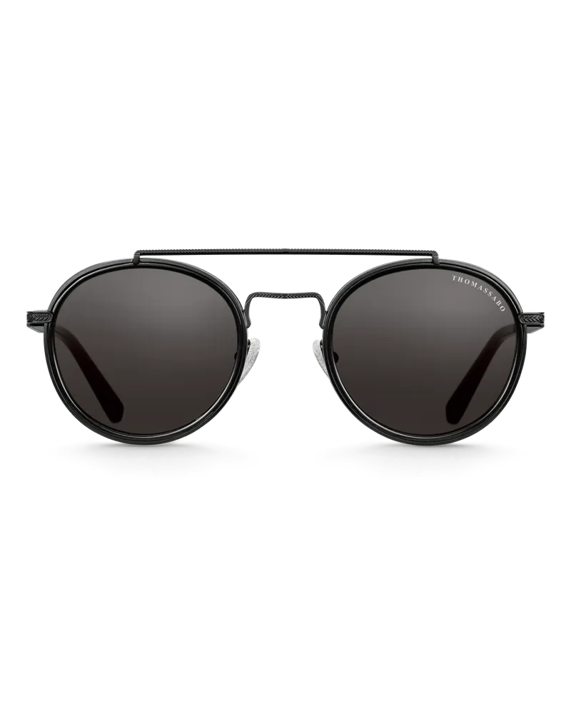 Thomas Sabo Herren Sonnenbrille Johnny Panto Ethno, Sterlingsilber | Leder Grau