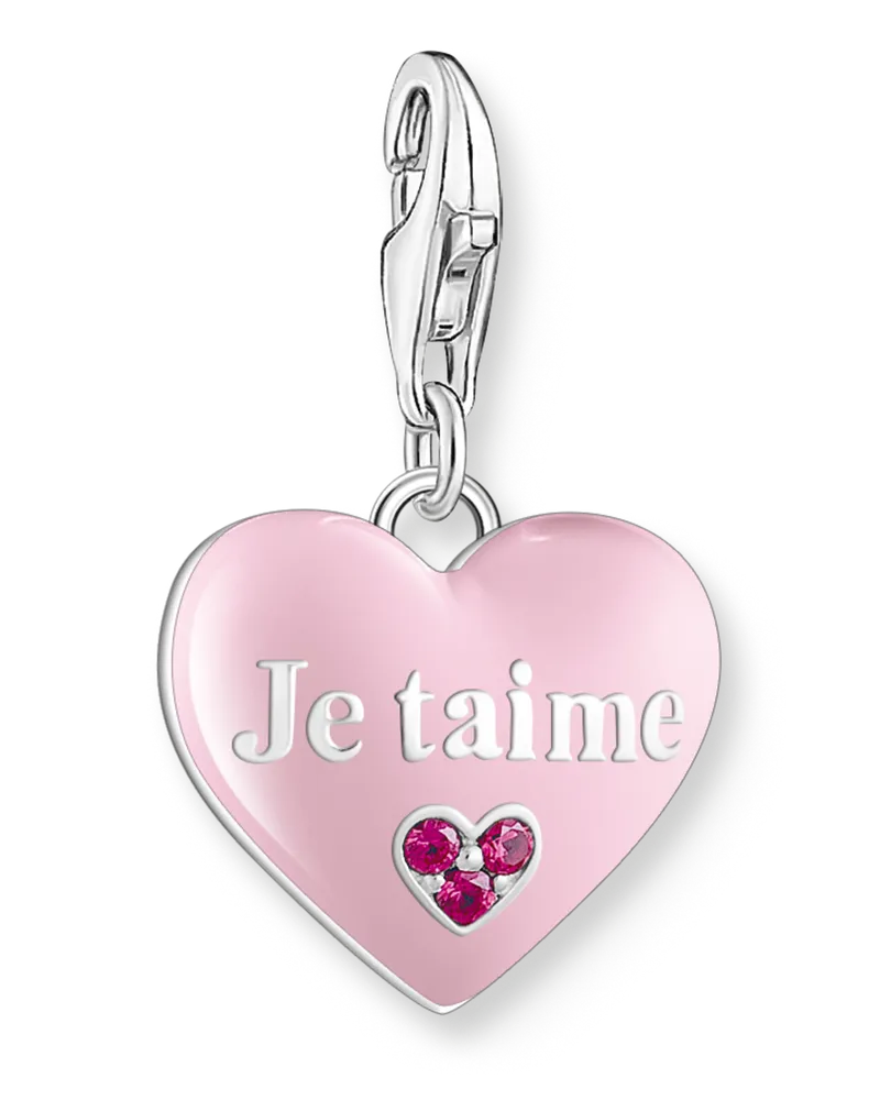 Thomas Sabo Damen Charm-Anhänger rosa Je t´aime Herz Silber, Sterlingsilber, Charm Club Collection Pink
