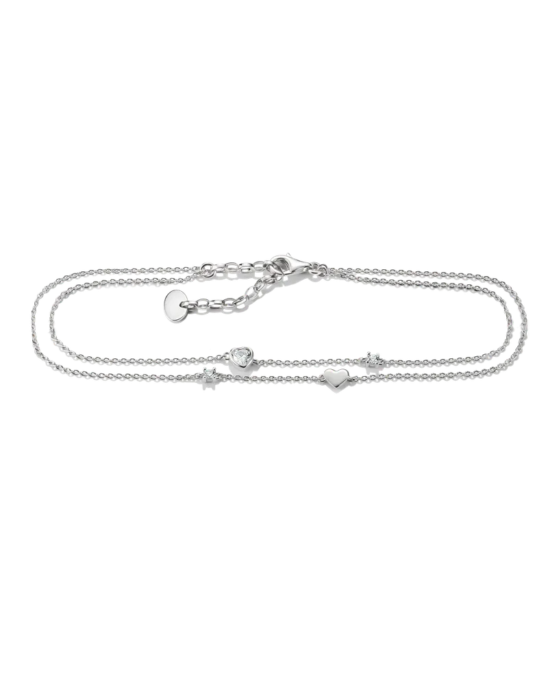 Thomas Sabo Damen Fußkettchen Herzen mit weißem Zirkonia, M02, Charming Collection Silberfarben