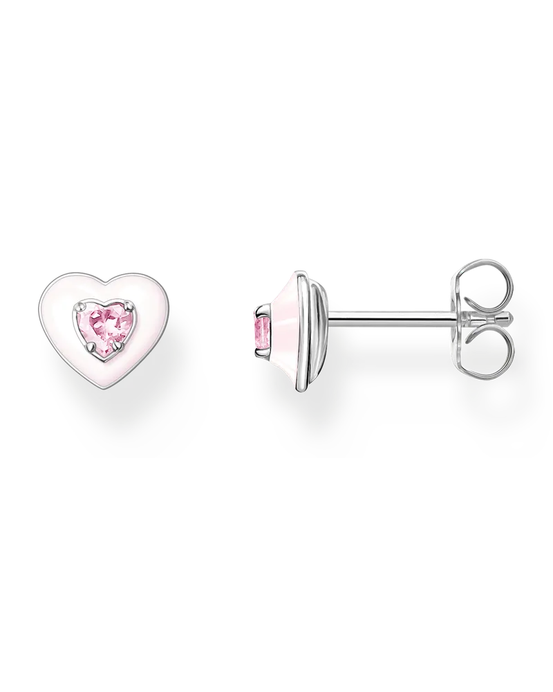 Thomas Sabo Damen Ohrstecker Herz mit pinkem Stein Silber, Sterlingsilber, Charming Collection Pink