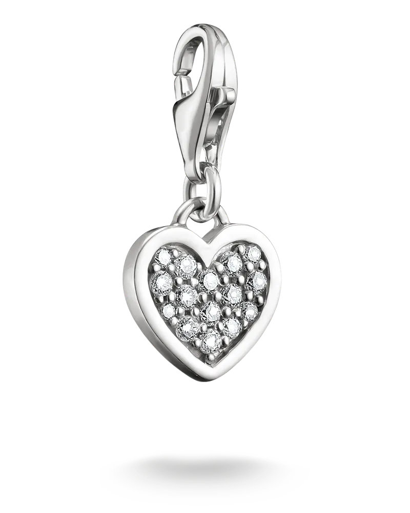 Thomas Sabo Damen Charm-Anhänger Glitzerherz, Sterlingsilber, Charm Club Collection Silberfarben