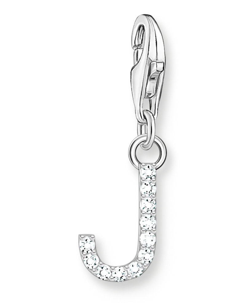 Thomas Sabo Damen Charm-Anhänger Buchstabe J mit weißen Steinen Silber, Sterlingsilber, Charm Club Collection Silberfarben