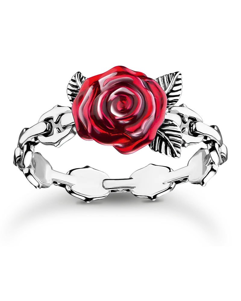 Thomas Sabo Damen Ring Rose Roses Romance Silber, Sterlingsilber Rot