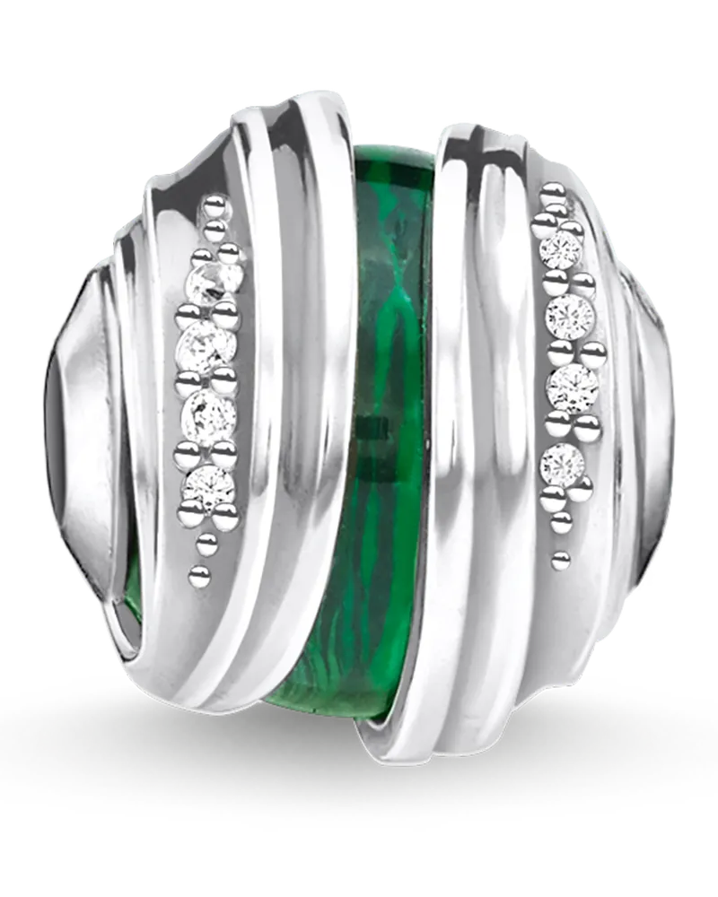 Thomas Sabo Damen Bead Blätter Malachit silber, 925 Sterlingsilber/ imitierter Malachit/ Zirkonia, Karma Beads Grün