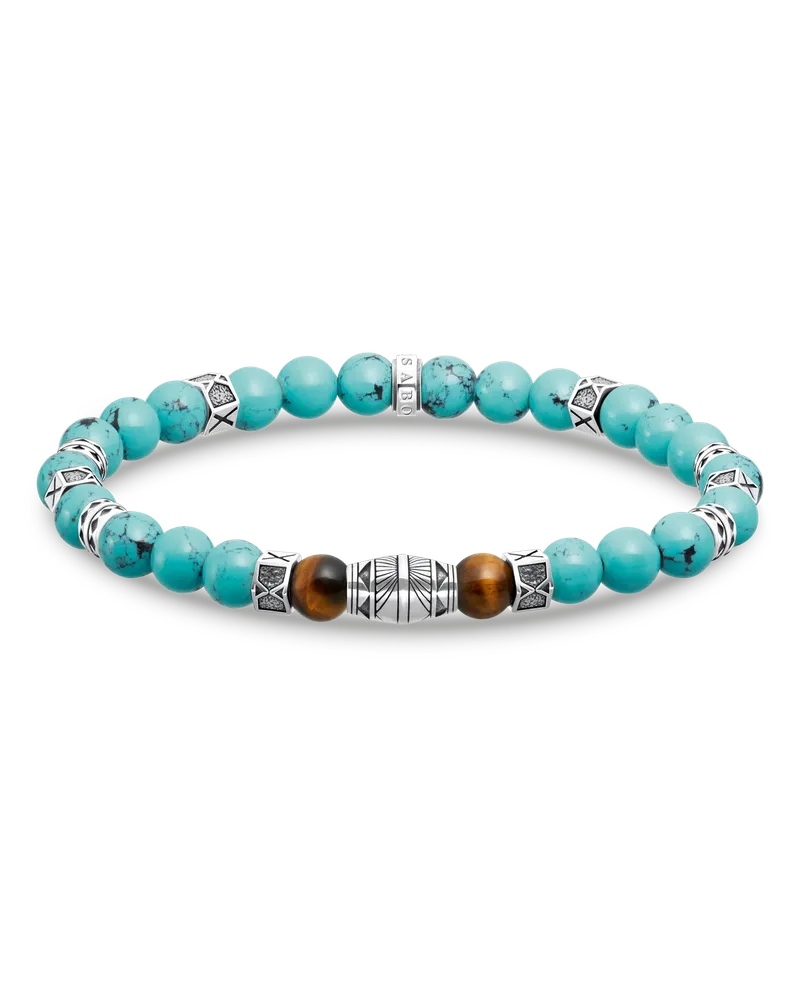 Thomas Sabo Armband mit türkisen Beads und Tigerauge-Beads Silber Braun