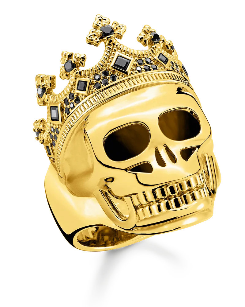 Thomas Sabo Herren Ring Totenkopf König gold, Sterlingsilber Gelbgold vergoldet Gelbgoldfarben