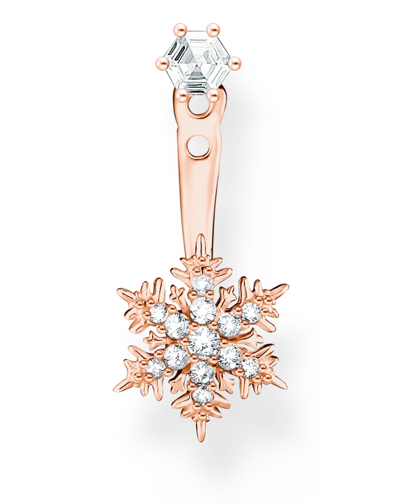 Thomas Sabo Damen Einzel Ohrstecker Schneeflocke mit weißen Steinen roségold, Sterlingsilber Roségold vergoldet, Charming Collection Roségoldfarben