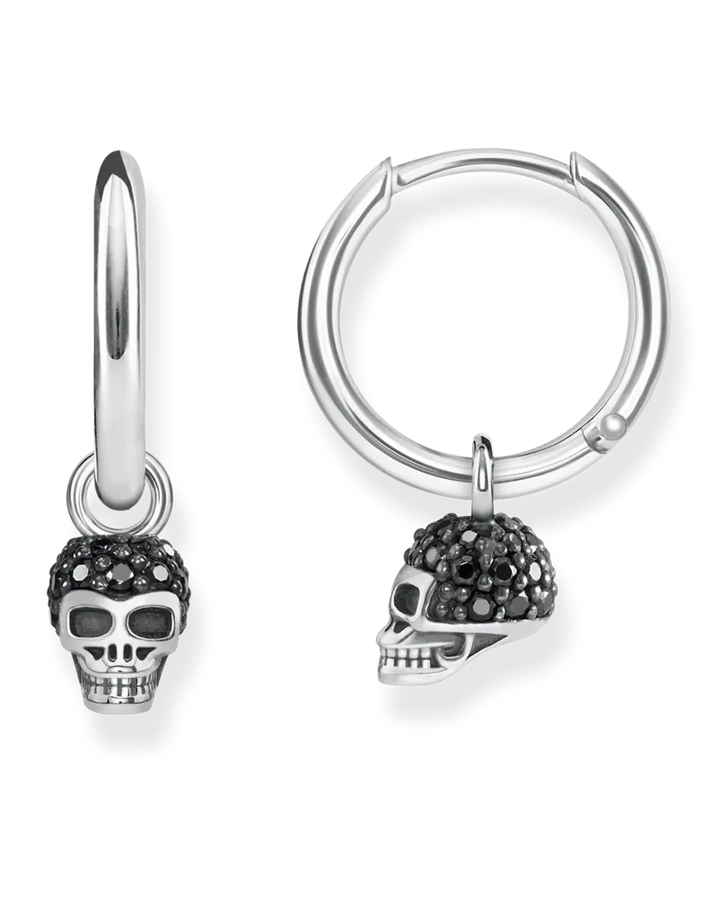 Thomas Sabo Damen Creolen Totenkopf, Sterlingsilber Schwarz